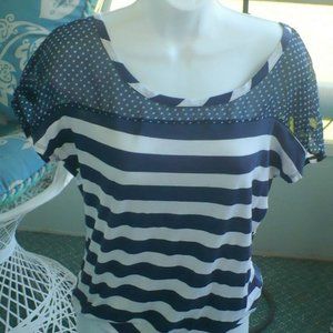 ❤️ Delia Top Navy Blue Stripe Knit Large